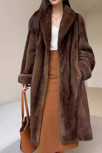 Kaffe Open Front Faux Fur Long Women Fluffy Coat